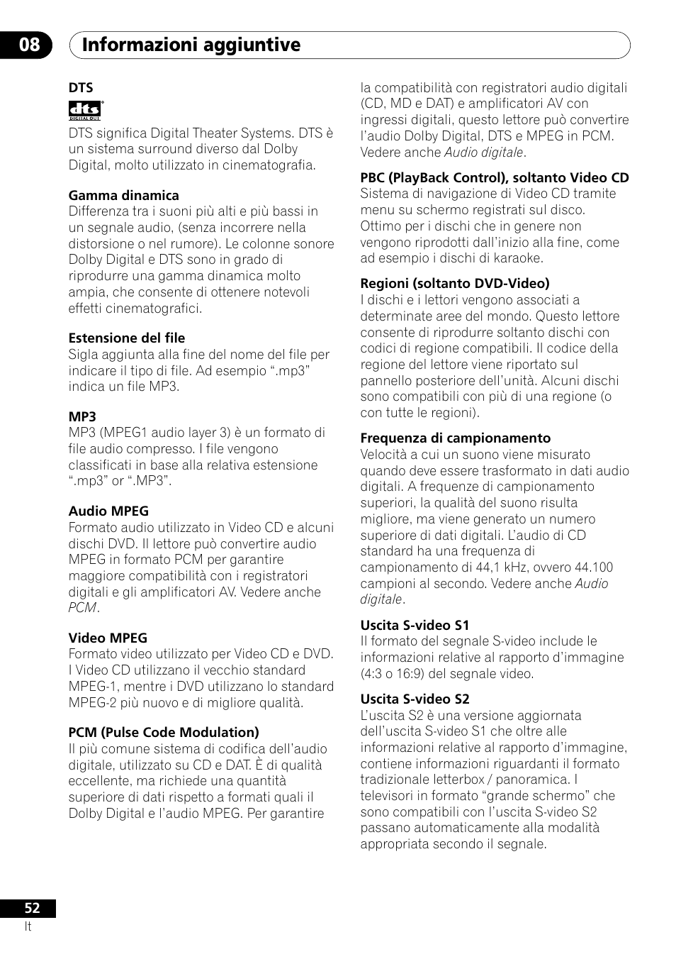 Informazioni aggiuntive 08 | Pioneer DV-U7 User Manual | Page 52 / 108