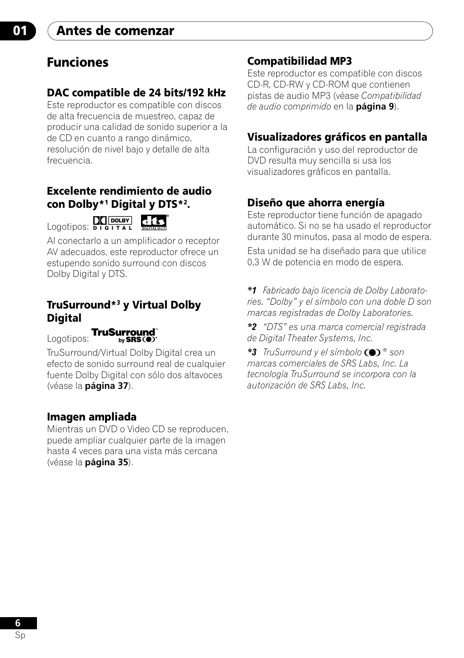 Funciones, Antes de comenzar 01 | Pioneer DV-U7 User Manual | Page 60 / 108