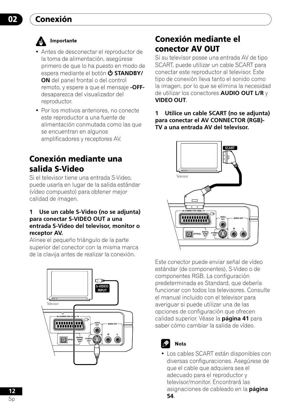 Conexión 02, Conexión mediante una salida s-video, Conexión mediante el conector av out | Pioneer DV-U7 User Manual | Page 66 / 108