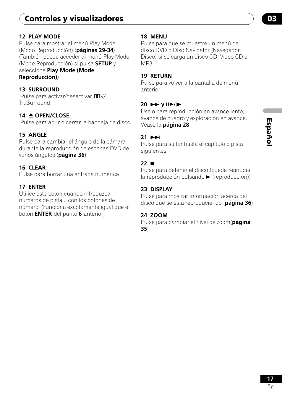 Controles y visualizadores 03, Español | Pioneer DV-U7 User Manual | Page 71 / 108