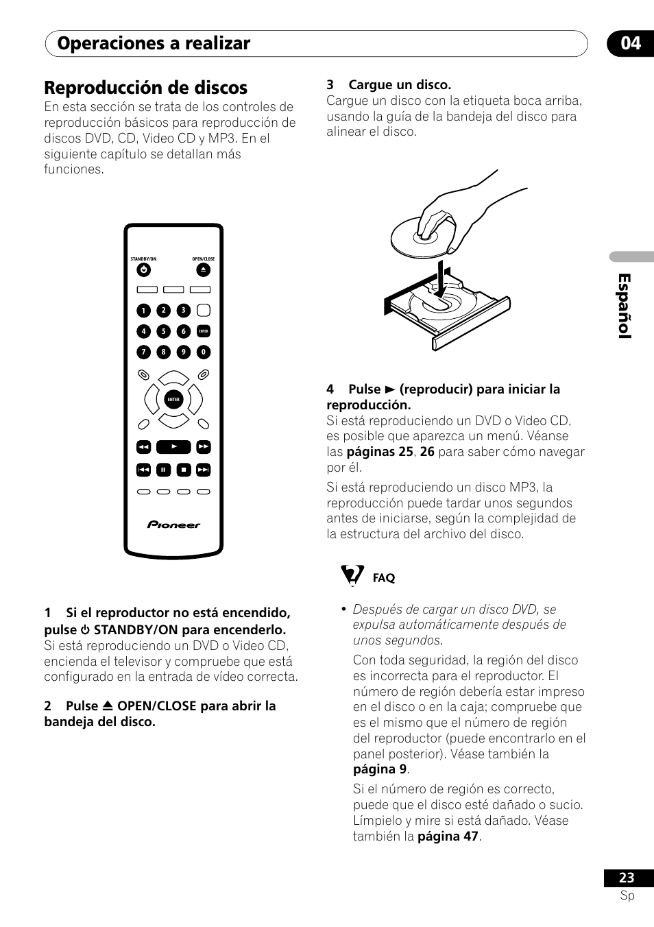Reproducción de discos, Operaciones a realizar 04 reproducción de discos, Español | Pioneer DV-U7 User Manual | Page 77 / 108