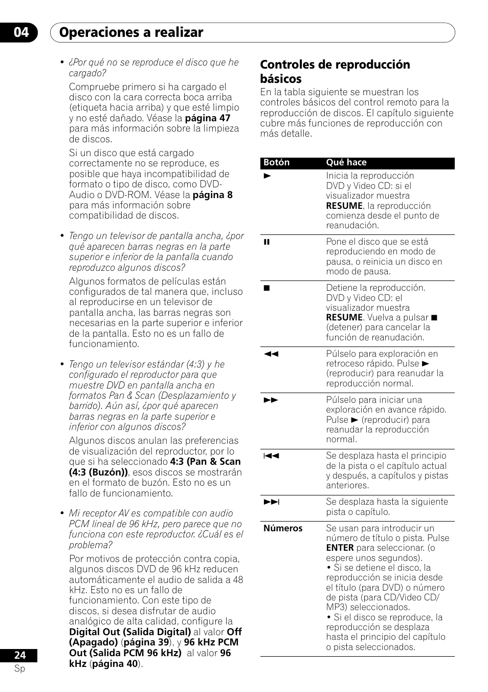 Controles de reproducción básicos, Operaciones a realizar 04 | Pioneer DV-U7 User Manual | Page 78 / 108