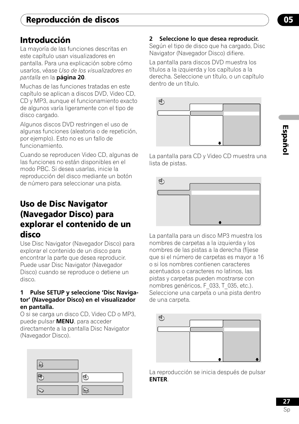 Reproducción de discos 05, Introducción, Español | Pioneer DV-U7 User Manual | Page 81 / 108