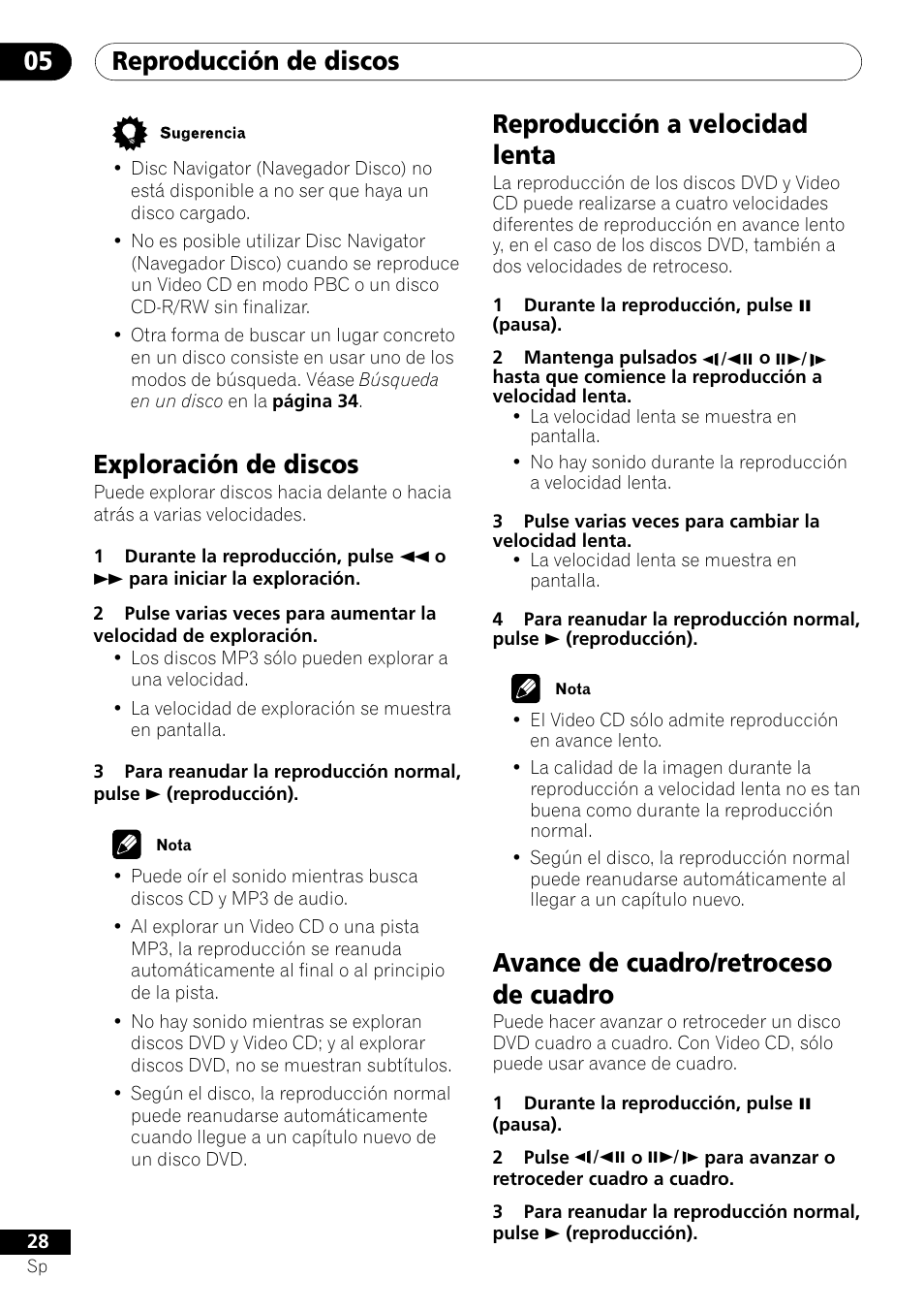 Avance de cuadro/retroceso de cuadro, Exploración de discos | Pioneer DV-U7 User Manual | Page 82 / 108
