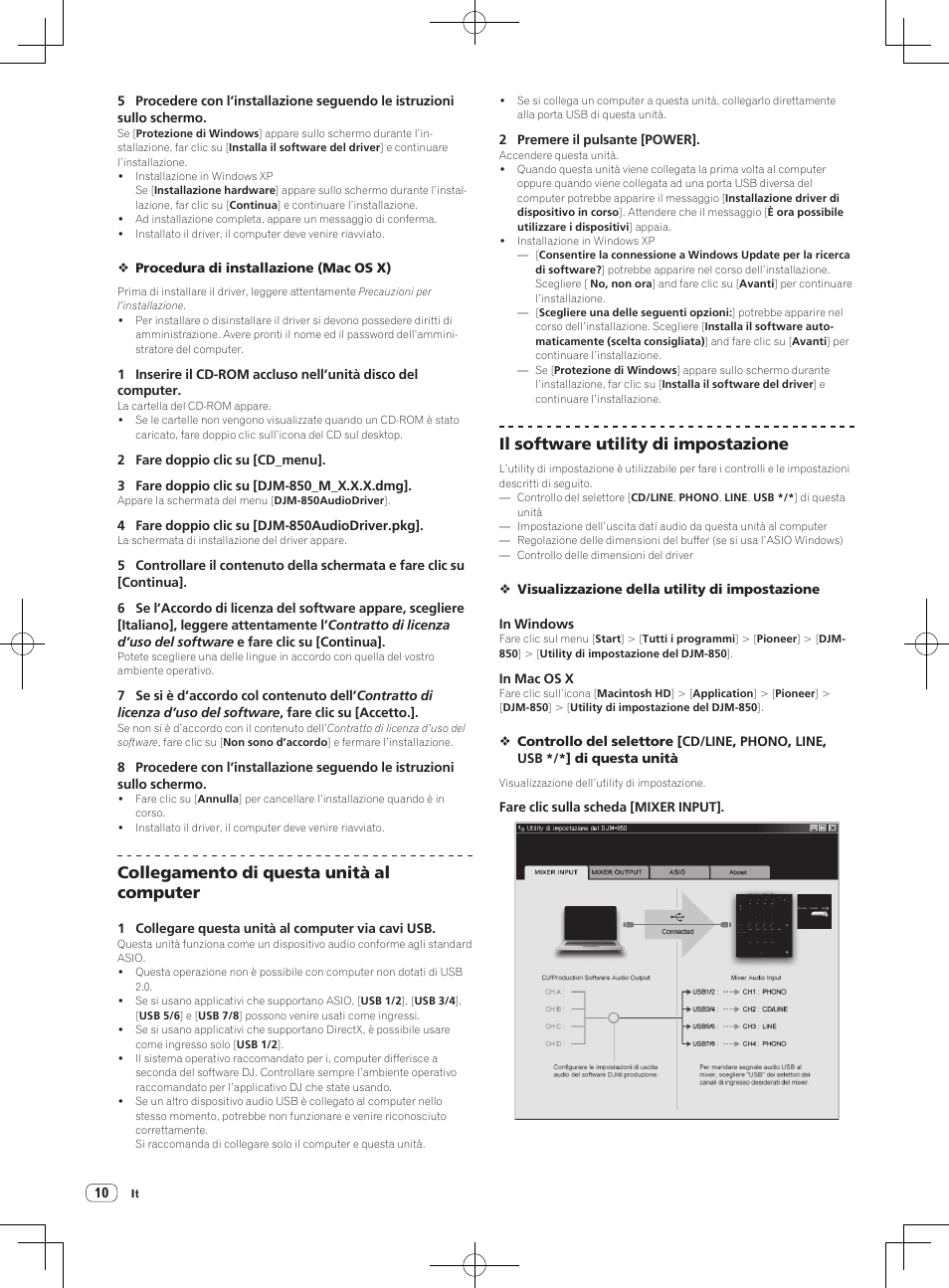 Collegamento di questa unità al computer, Il software utility di impostazione | Pioneer DJM-850-S User Manual | Page 10 / 112