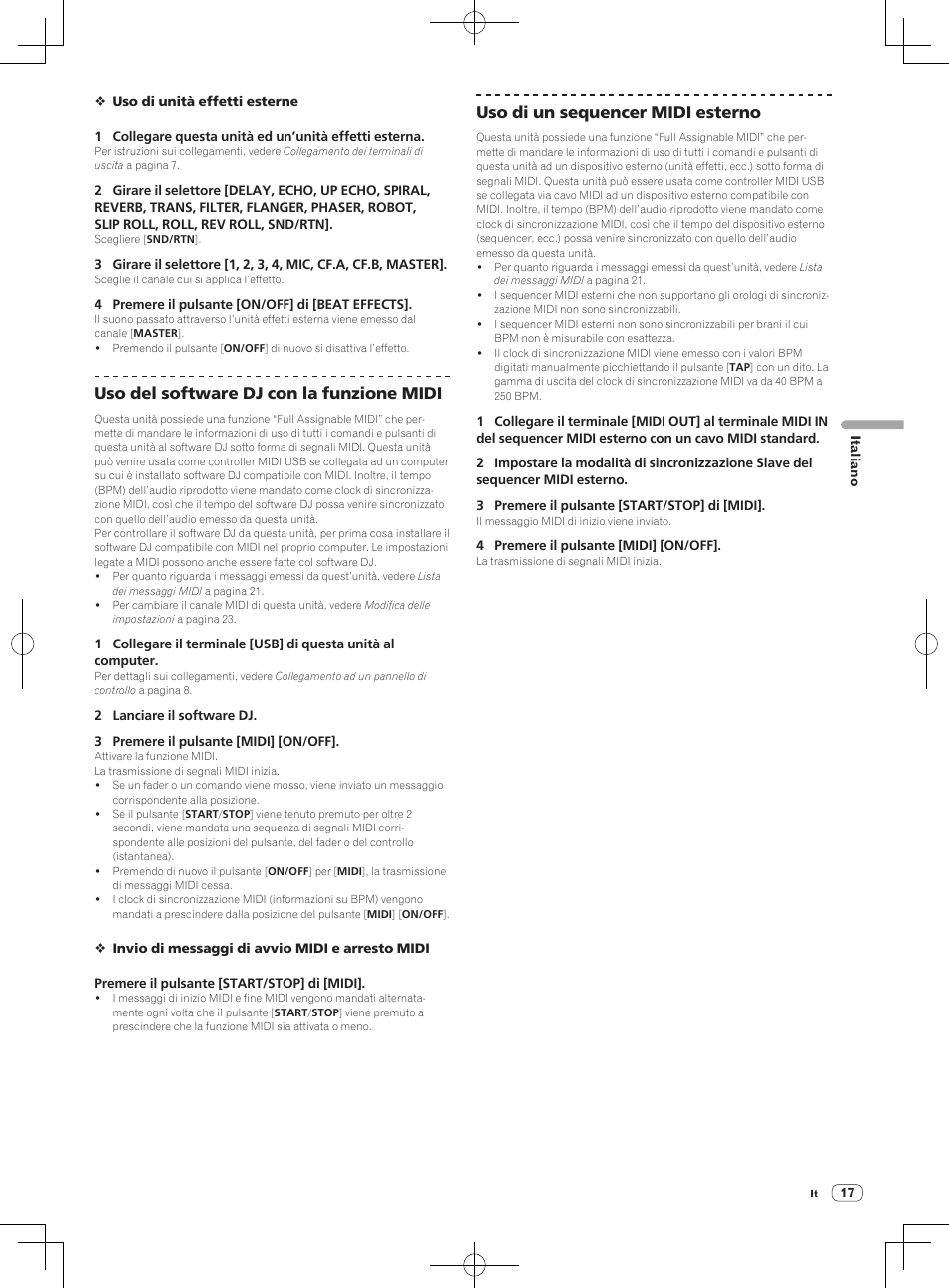Uso del software dj con la funzione midi, Uso di un sequencer midi esterno | Pioneer DJM-850-S User Manual | Page 17 / 112