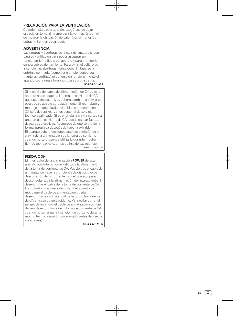 Precaución para la ventilación, Advertencia | Pioneer DJM-850-S User Manual | Page 57 / 112