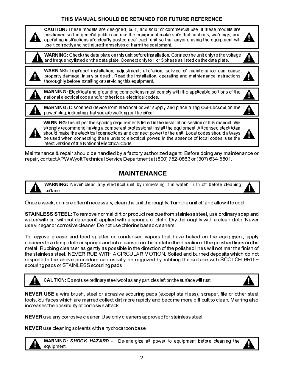 APW Wyott SEHP User Manual | Page 2 / 8