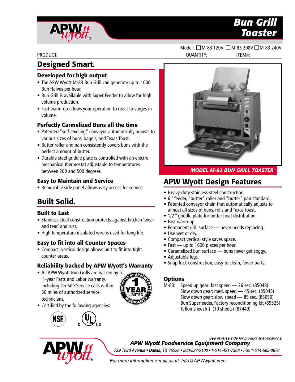 APW Wyott M-83 240V User Manual | 2 pages