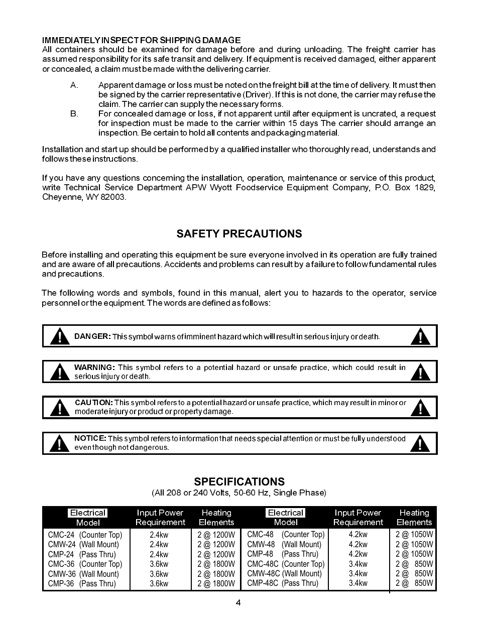 APW Wyott CMW-24 User Manual | Page 4 / 12