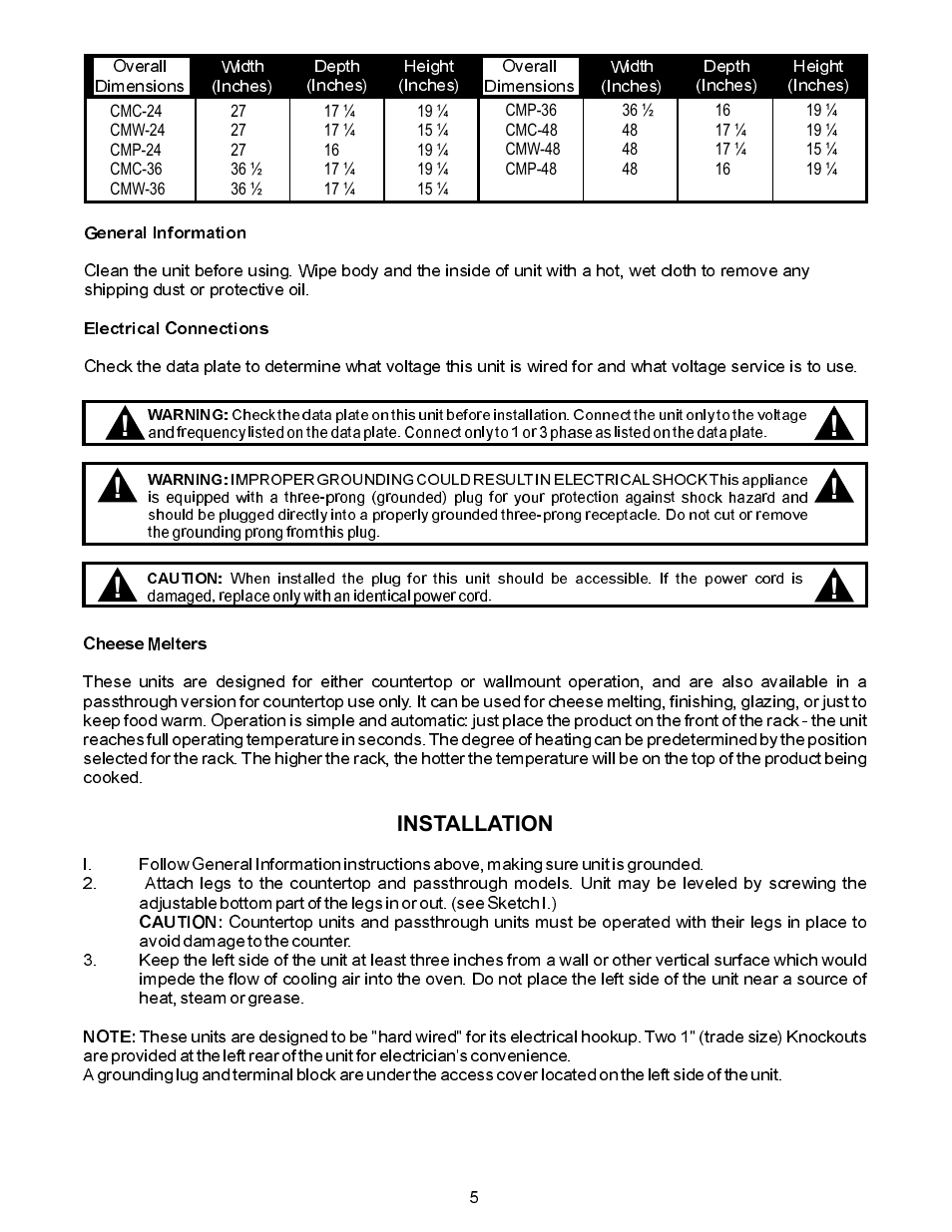 APW Wyott CMW-24 User Manual | Page 5 / 12