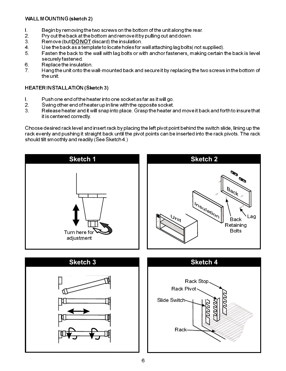 Sketch 1 sketch 3 sketch 2 sketch 4 | APW Wyott CMW-24 User Manual | Page 6 / 12