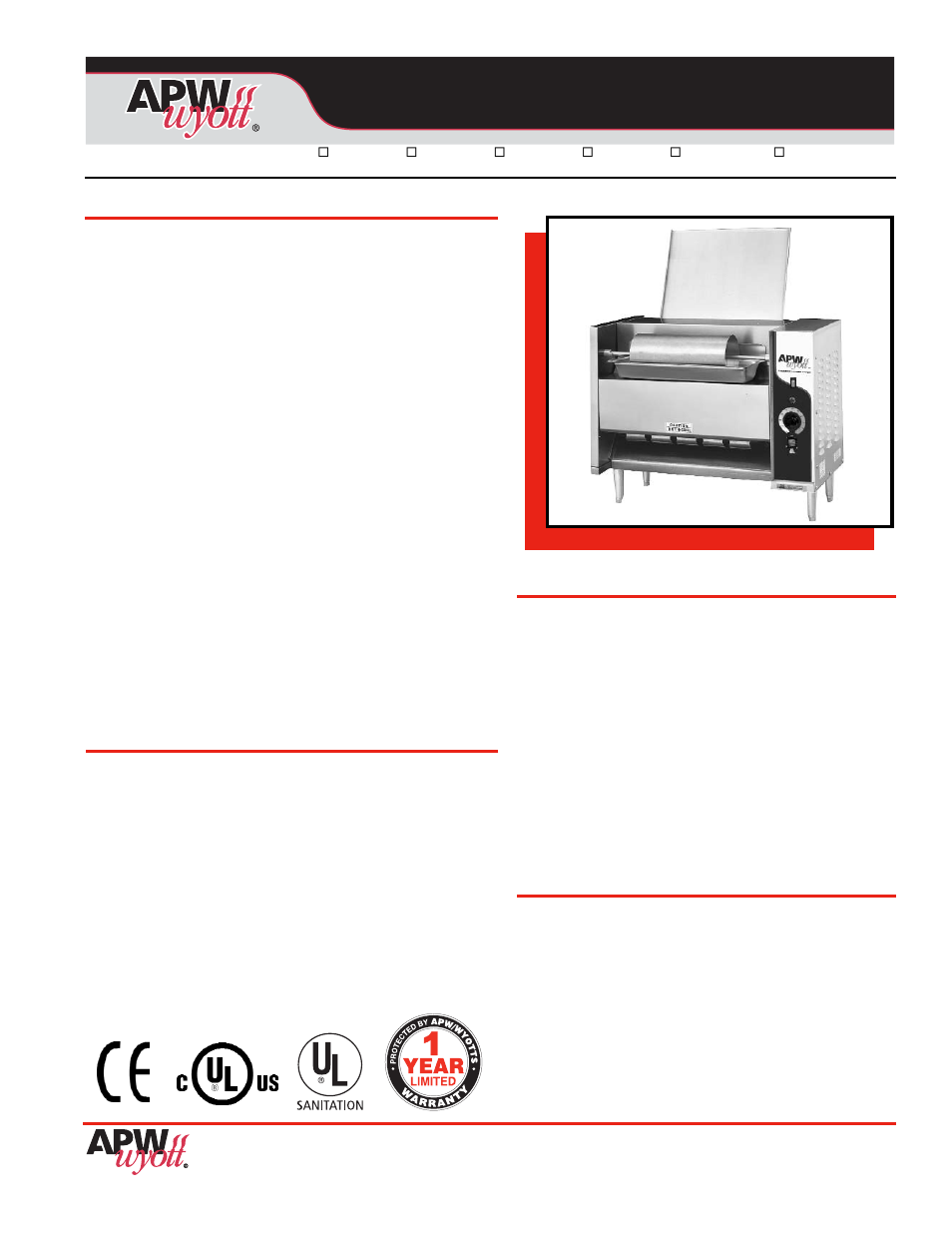 APW Wyott M-95-2CD 230V User Manual | 2 pages