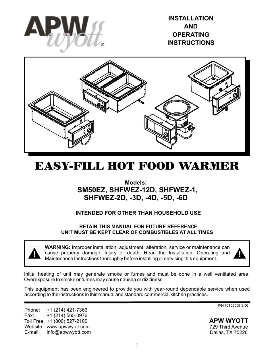 APW Wyott SHFWEZ-12D User Manual | 24 pages