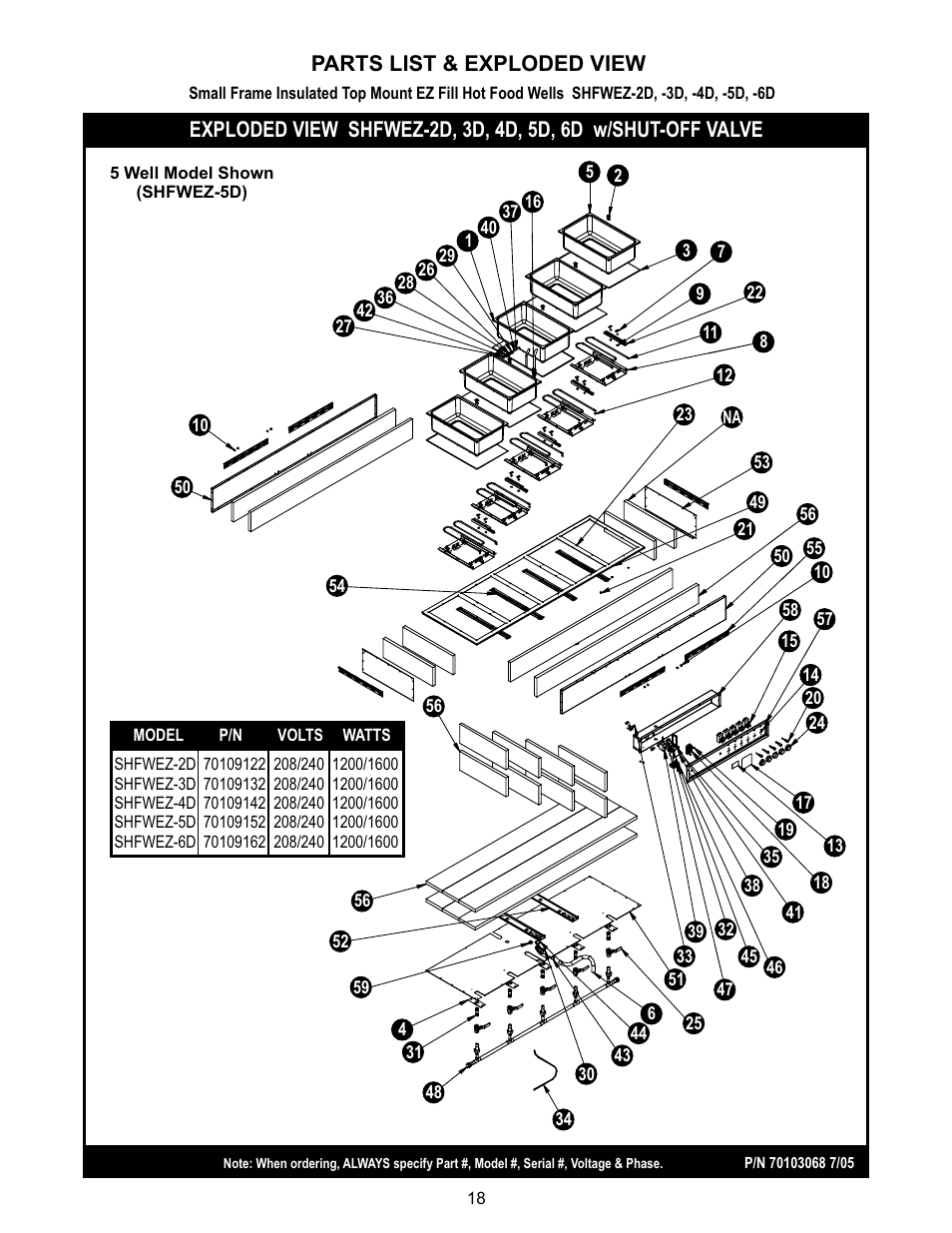 Parts list & exploded view | APW Wyott SHFWEZ-12D User Manual | Page 18 / 24