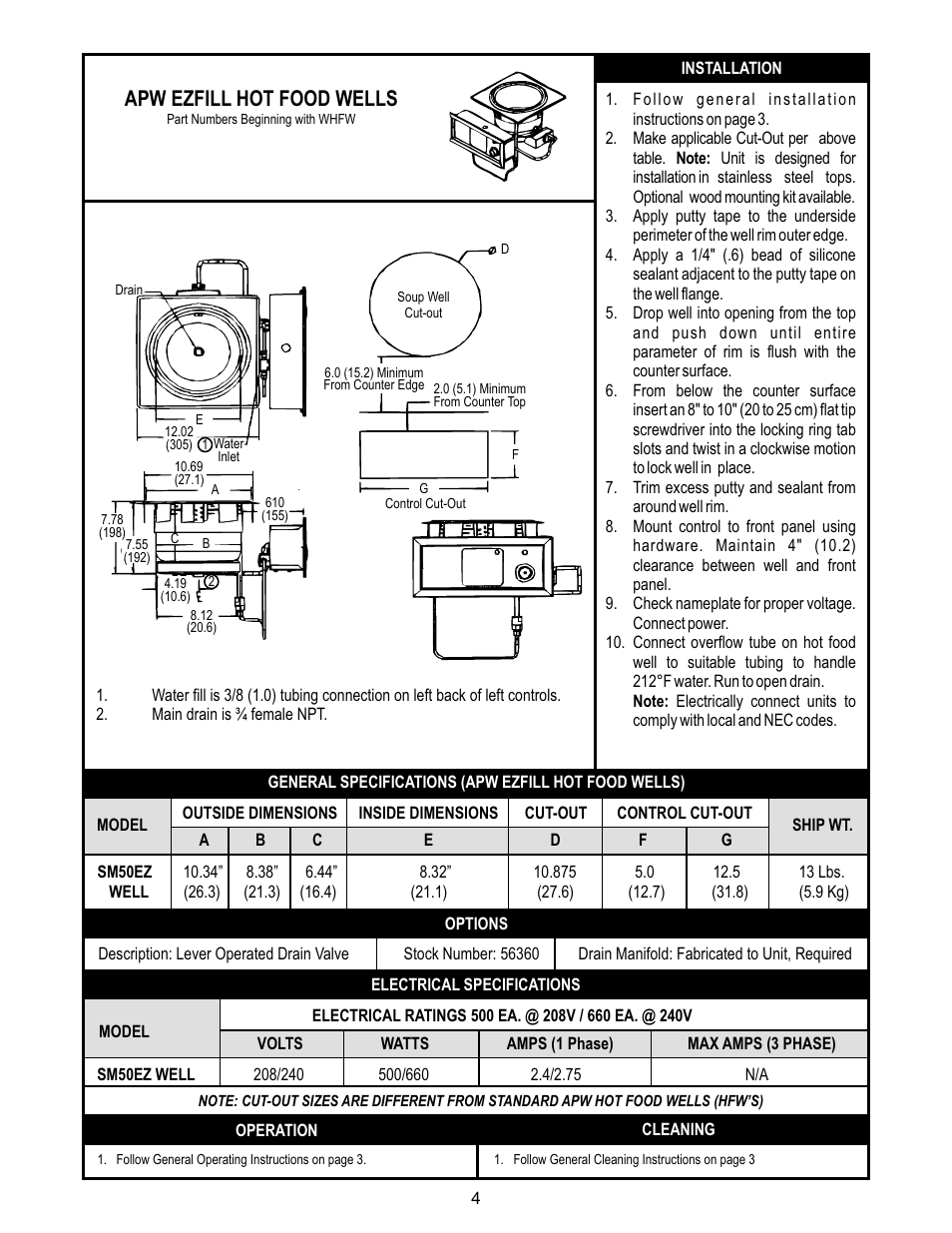 Apw ezfill hot food wells | APW Wyott SHFWEZ-12D User Manual | Page 4 / 24