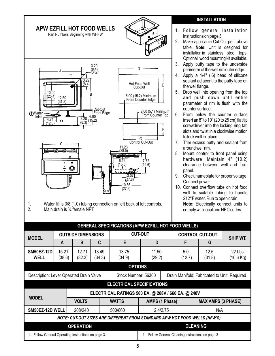 Apw ezfill hot food wells | APW Wyott SHFWEZ-12D User Manual | Page 5 / 24