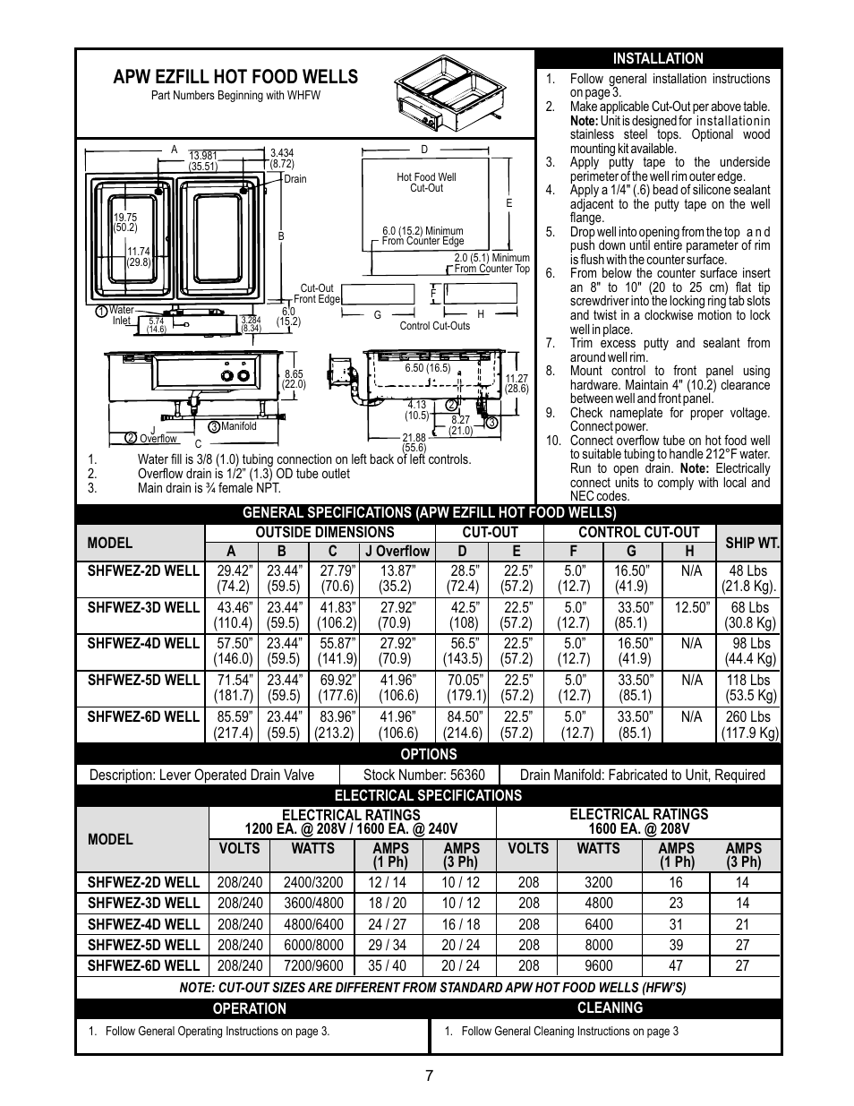 Apw ezfill hot food wells | APW Wyott SHFWEZ-12D User Manual | Page 7 / 24