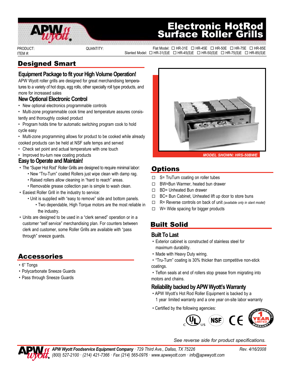 APW Wyott HR-85E User Manual | 2 pages