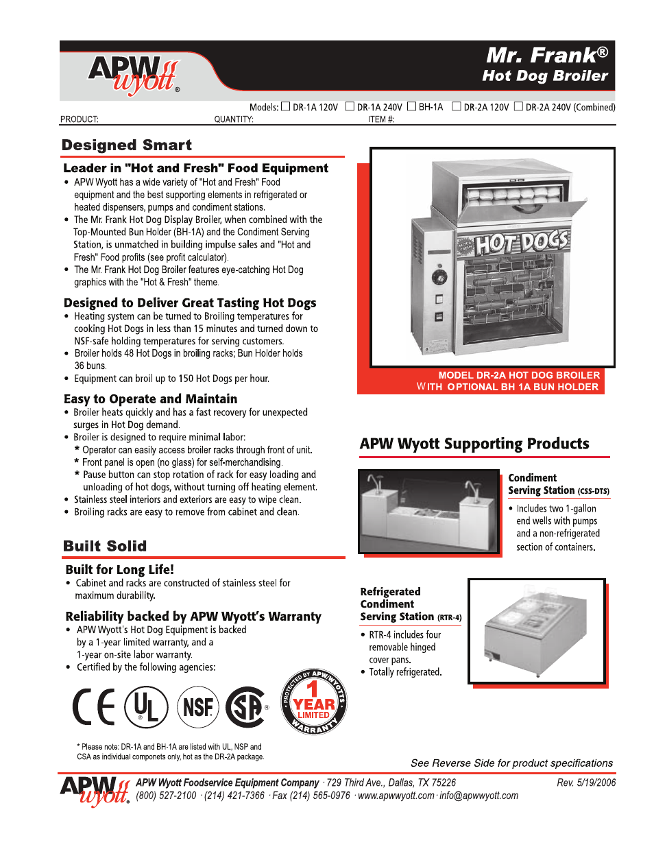 APW Wyott DR-2A 120V User Manual | 2 pages