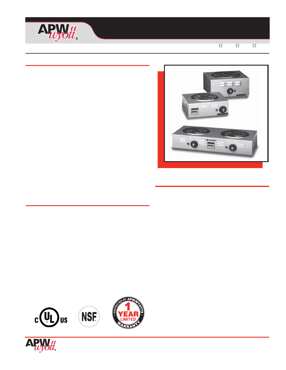 APW Wyott CHP-1A User Manual | 2 pages