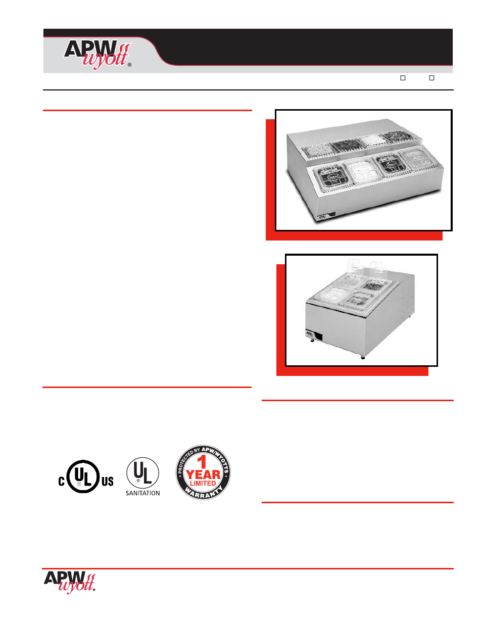 APW Wyott Refrigerated Topping Rail RTR-4 User Manual | 2 pages