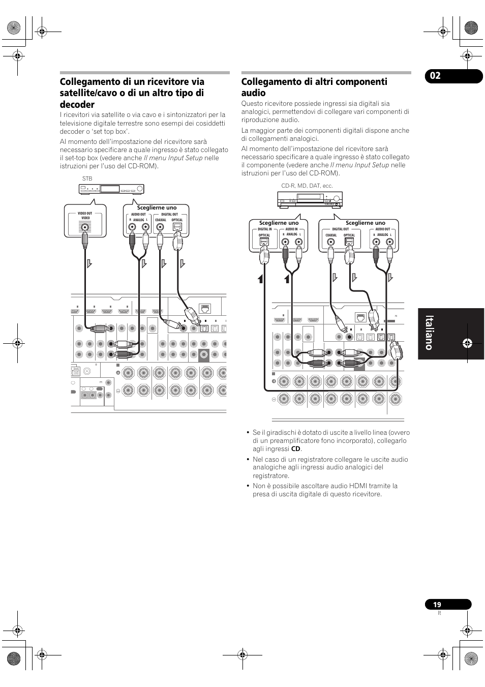 Collegamento di altri componenti audio, Stb sceglierne uno | Pioneer VSX-2020-K User Manual | Page 19 / 60