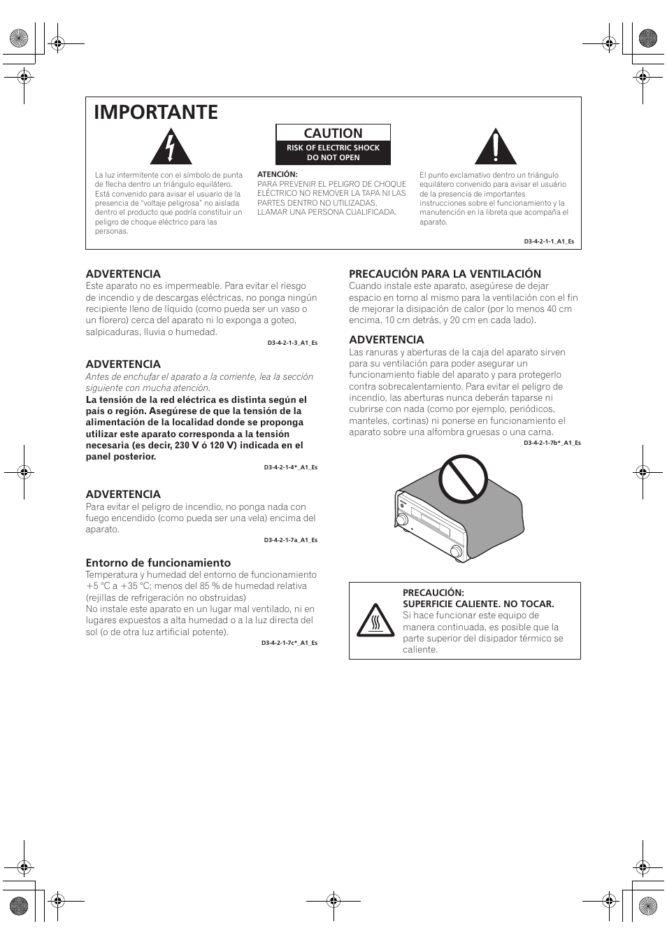 Importante, Caution | Pioneer VSX-2020-K User Manual | Page 30 / 60