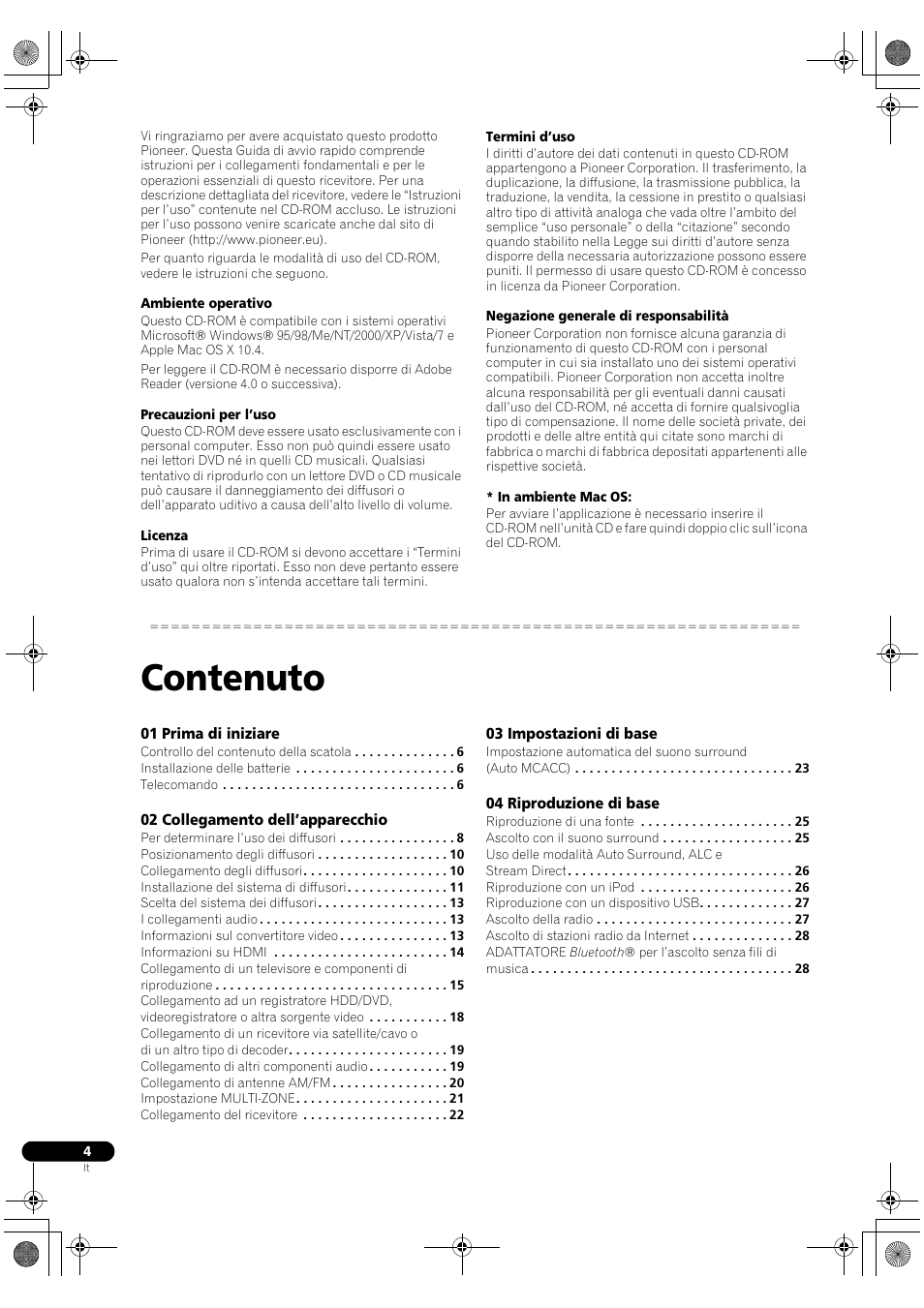 Contenuto | Pioneer VSX-2020-K User Manual | Page 4 / 60