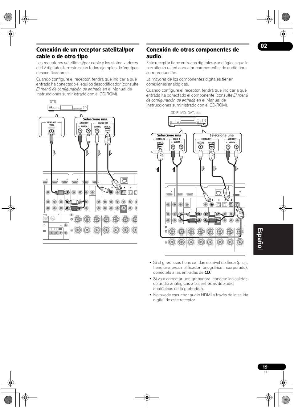 Conexión de otros componentes de audio, Stb seleccione una | Pioneer VSX-2020-K User Manual | Page 47 / 60