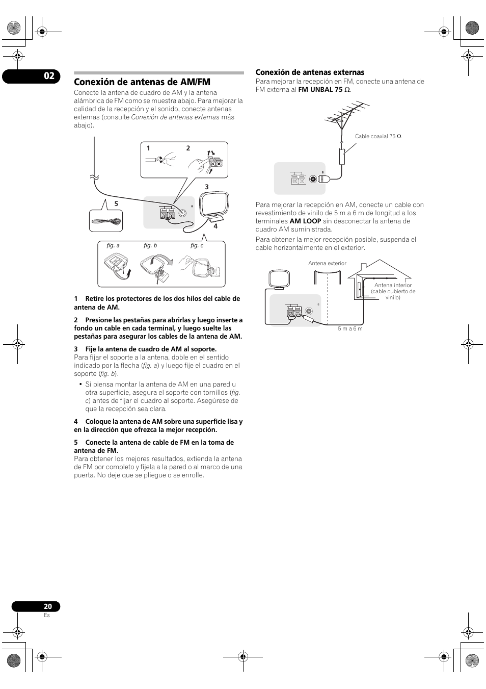 Conexión de antenas de am/fm, Conexión de antenas externas | Pioneer VSX-2020-K User Manual | Page 48 / 60
