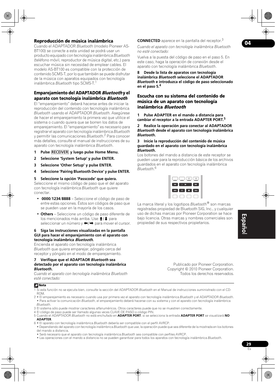 Reproducción de música inalámbrica, Bluetooth | Pioneer VSX-2020-K User Manual | Page 57 / 60