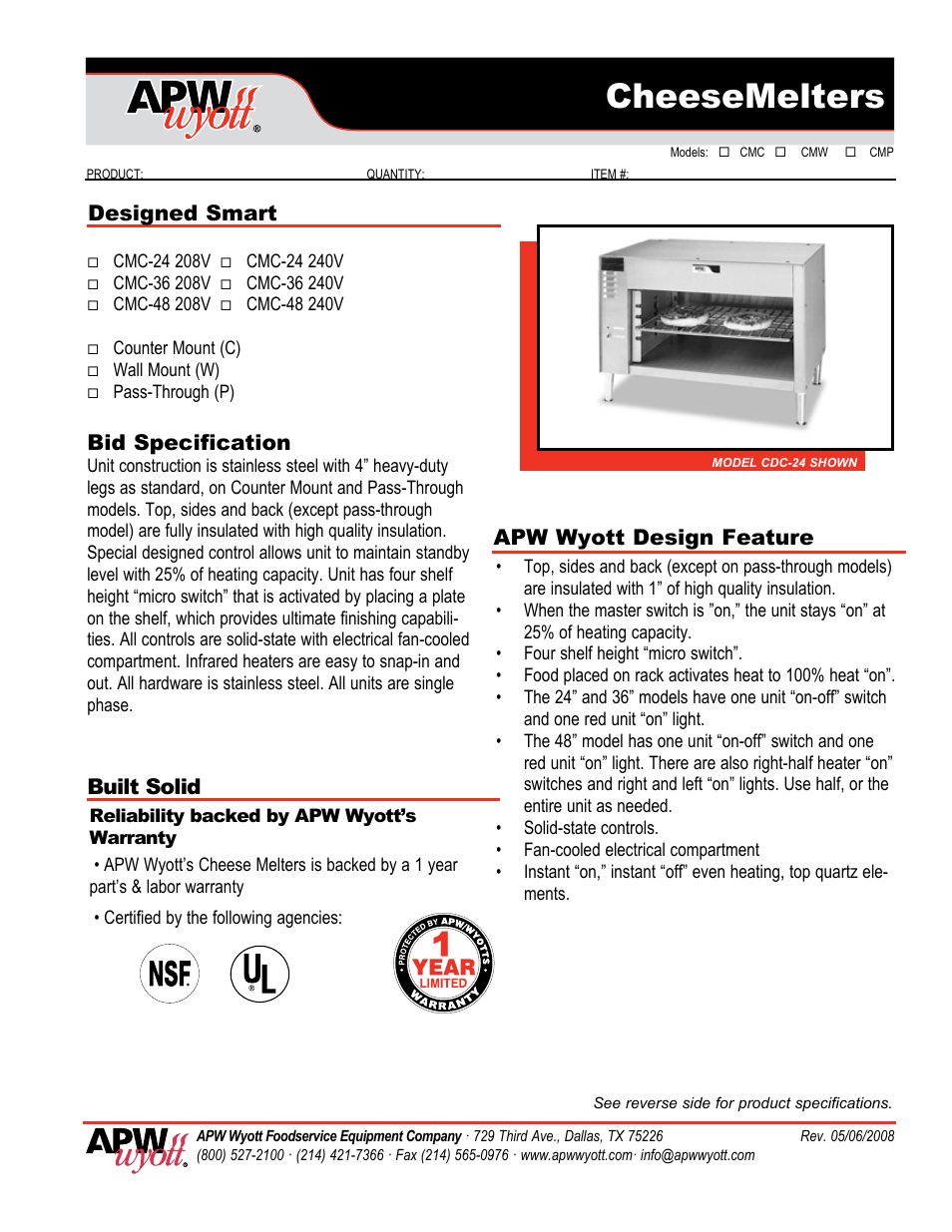 APW Wyott CMP User Manual | 2 pages