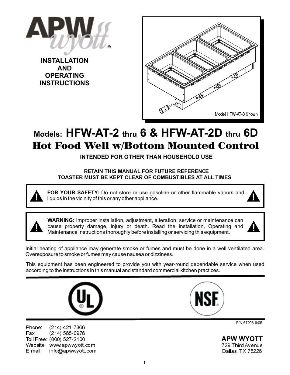 APW Wyott HFW-AT-2D 6D User Manual | 12 pages