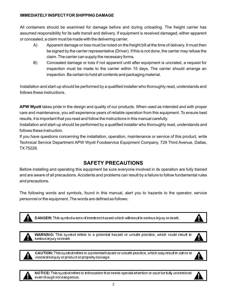 APW Wyott HFW-AT-2D 6D User Manual | Page 2 / 12