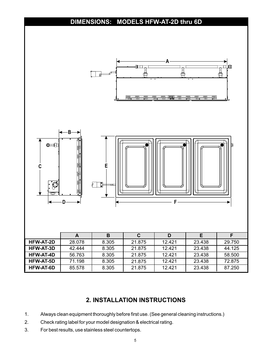 APW Wyott HFW-AT-2D 6D User Manual | Page 5 / 12