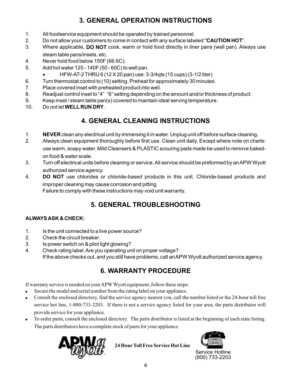 APW Wyott HFW-AT-2D 6D User Manual | Page 6 / 12