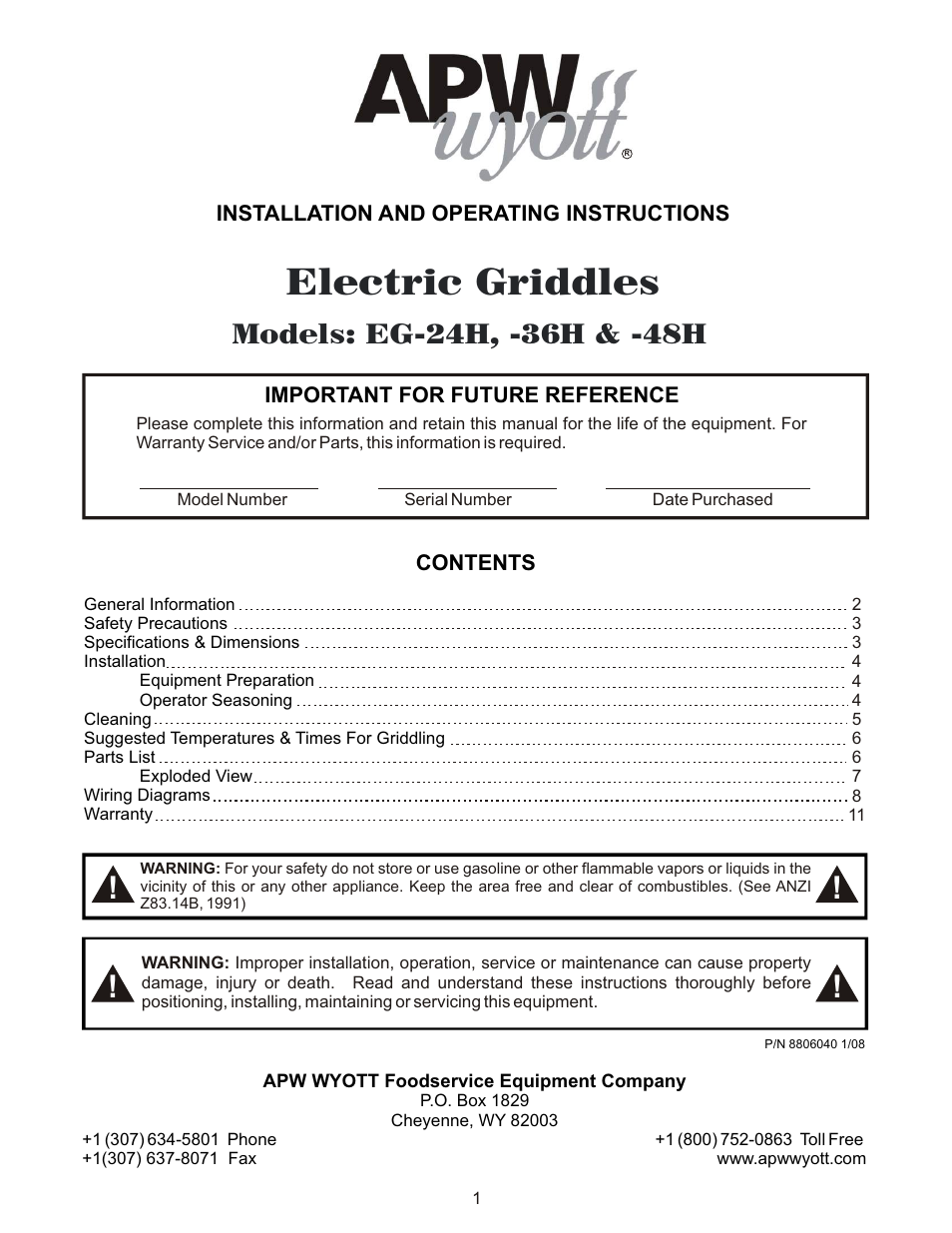 APW Wyott EG 24H User Manual | 12 pages