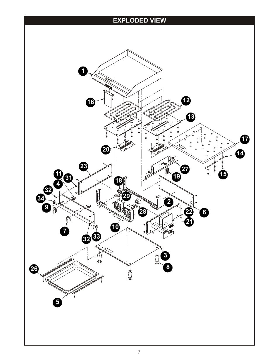 Exploded view | APW Wyott EG 24H User Manual | Page 7 / 12