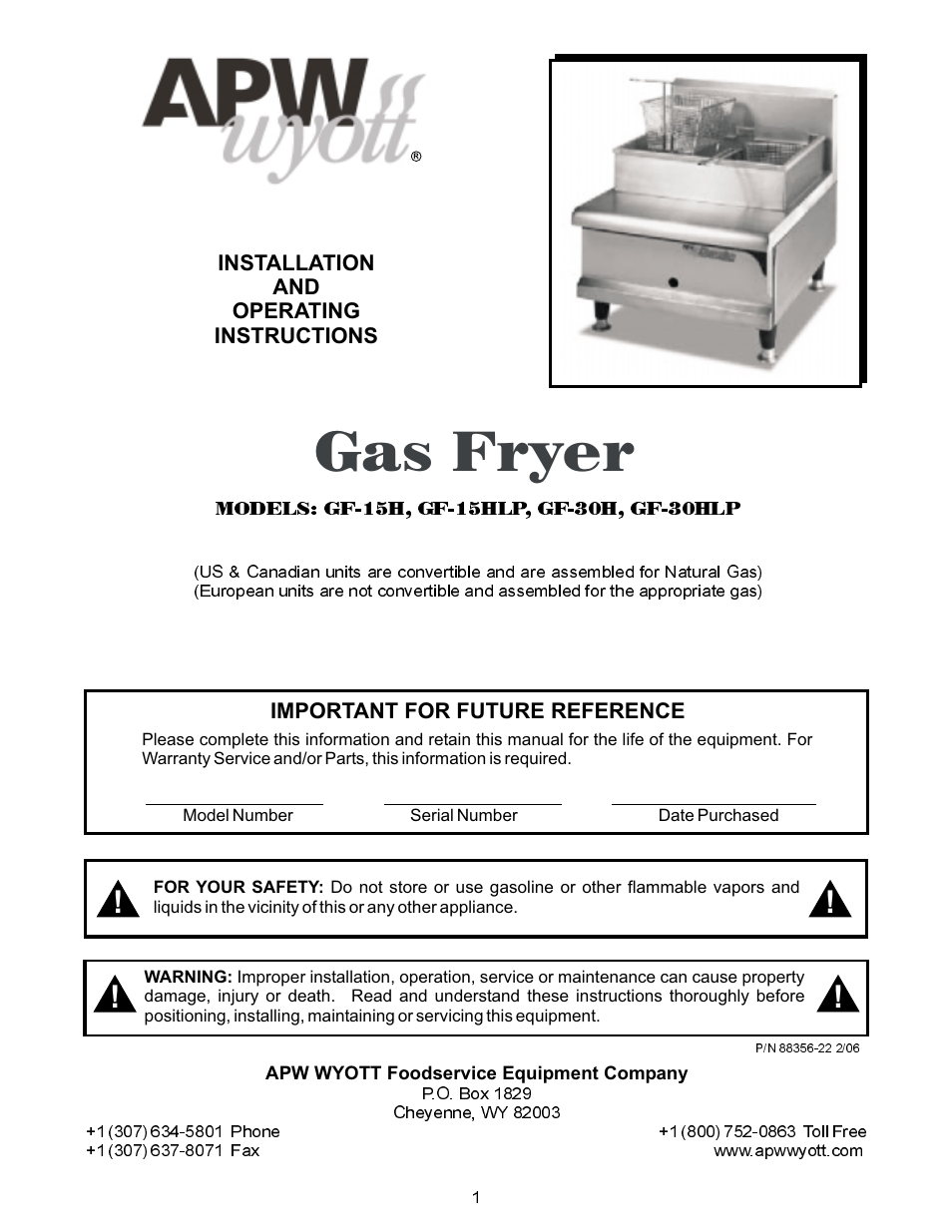 APW Wyott GF-30H User Manual | 16 pages