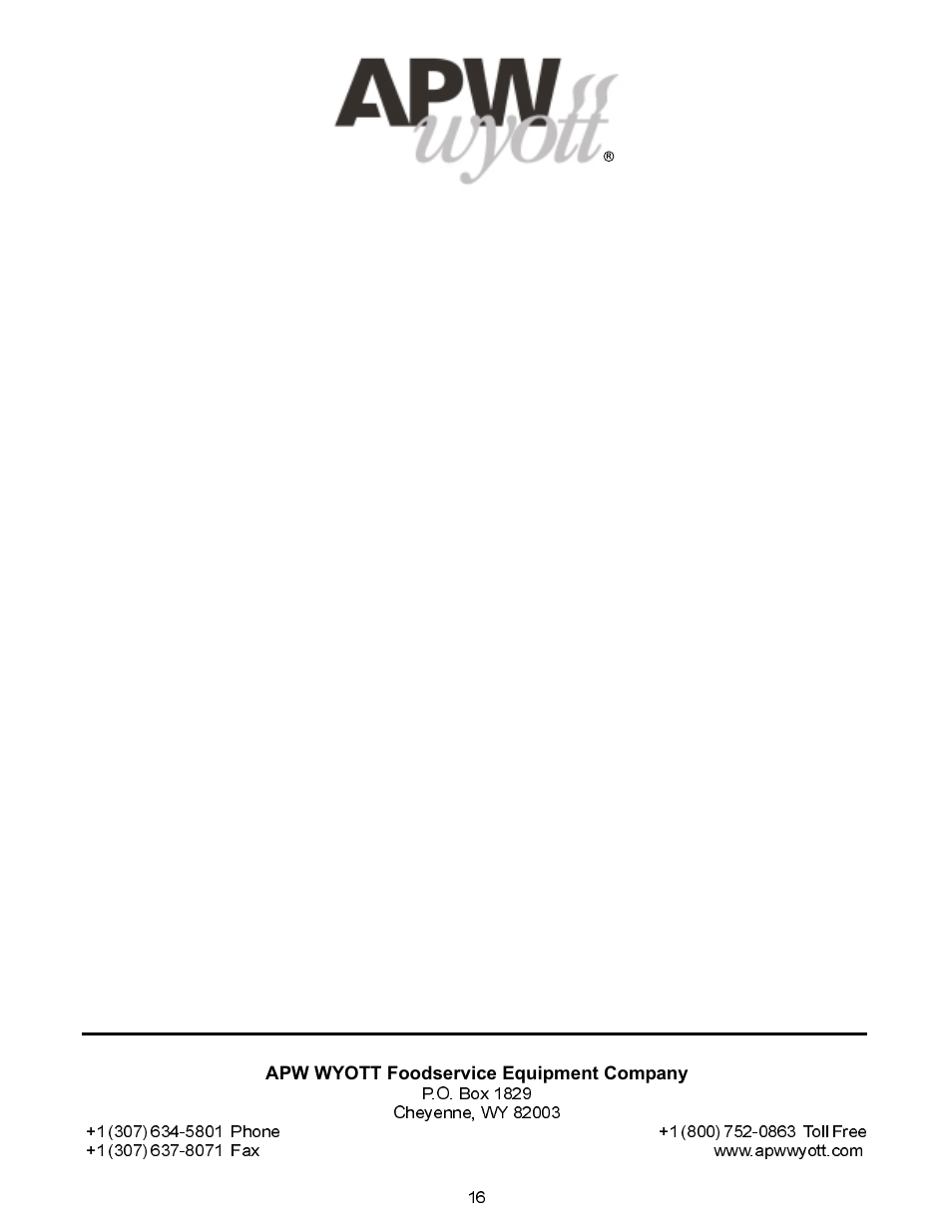 APW Wyott GF-30H User Manual | Page 16 / 16