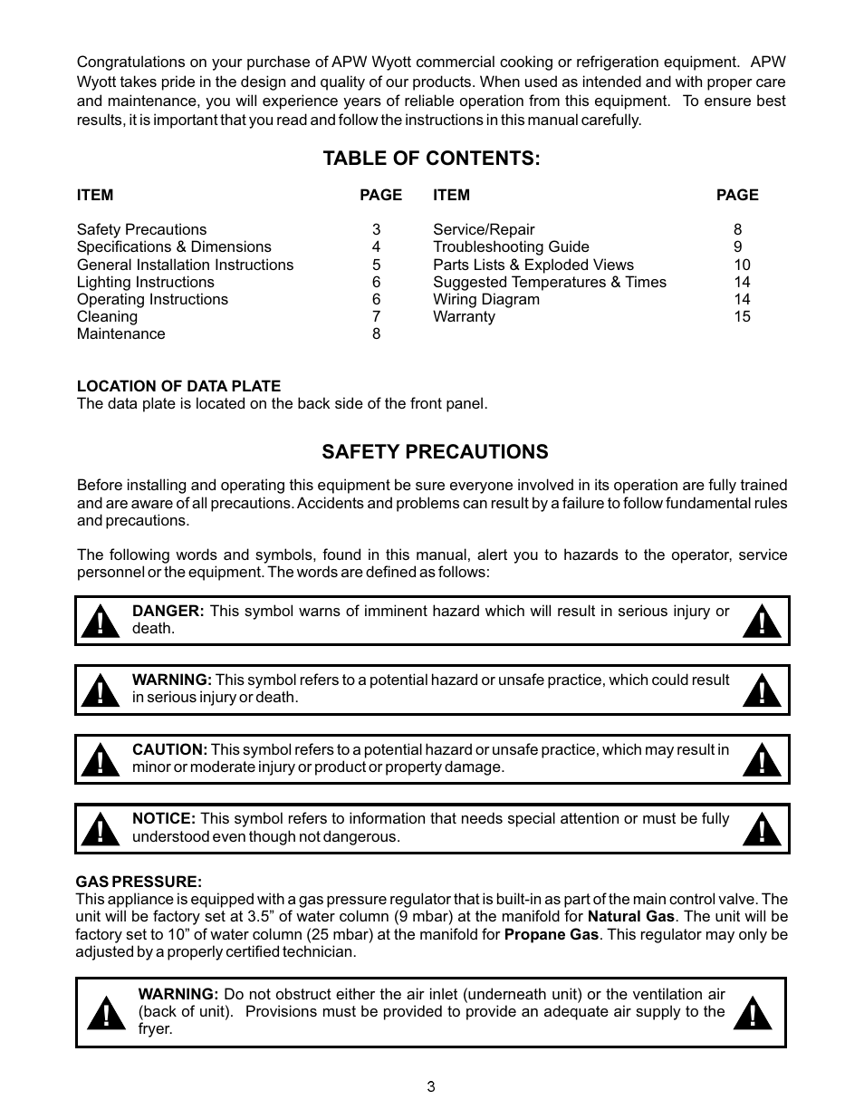 APW Wyott GF-30H User Manual | Page 3 / 16