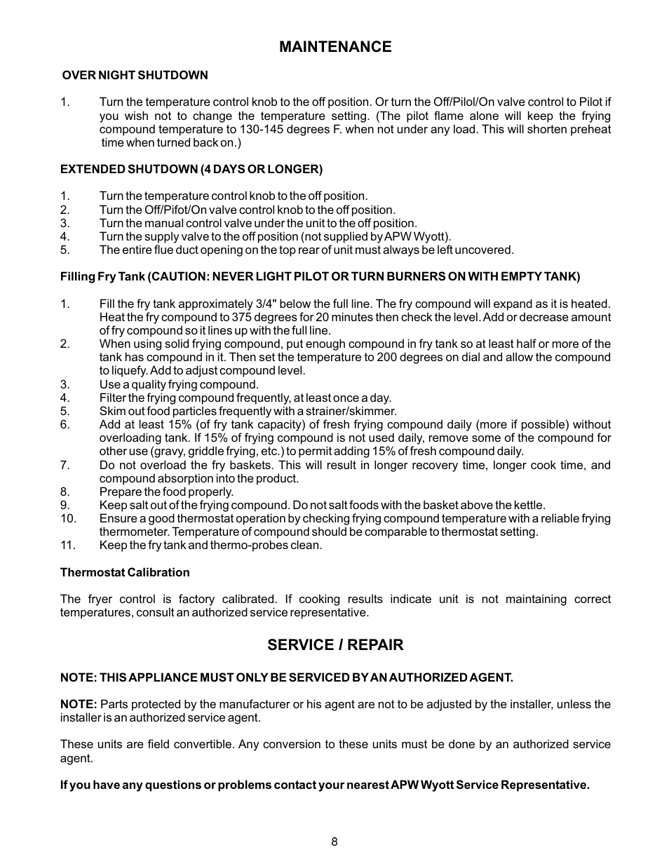 APW Wyott GF-30H User Manual | Page 8 / 16