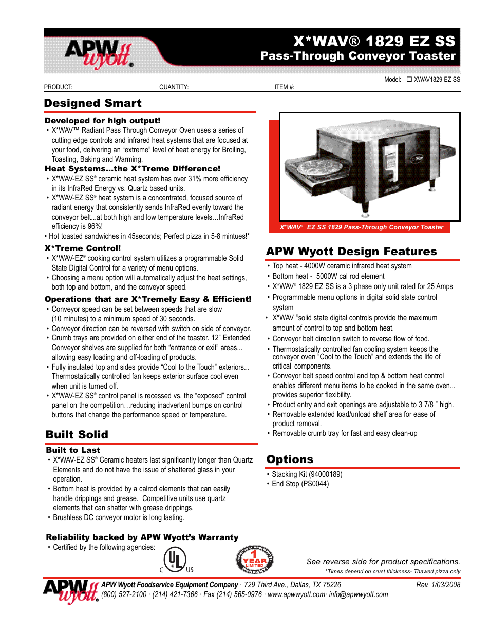 APW Wyott 1829 EZ SS User Manual | 2 pages