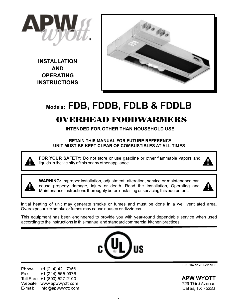 APW Wyott FDDLB User Manual | 16 pages