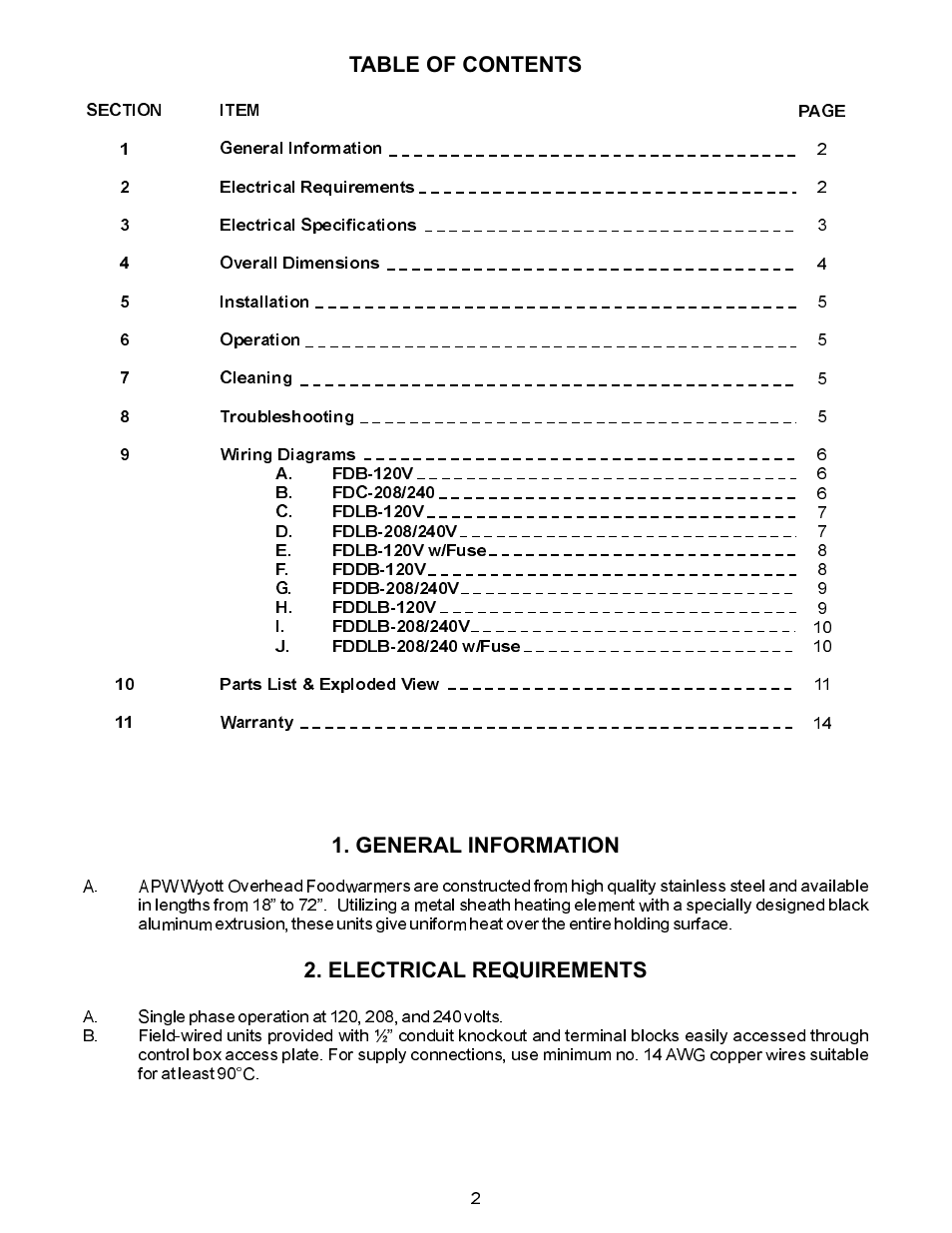 APW Wyott FDDLB User Manual | Page 2 / 16