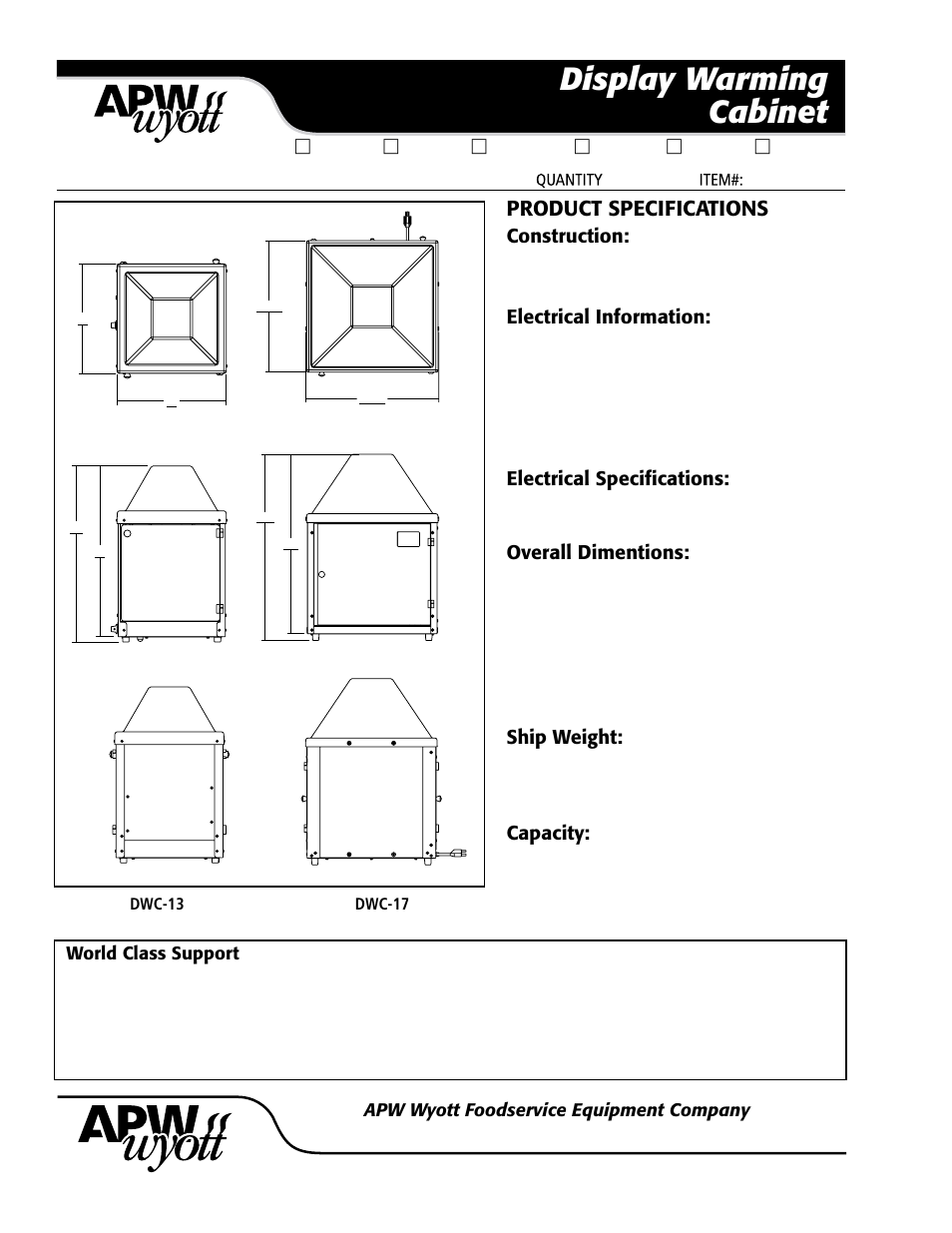 Display warming cabinet, Product specifications | APW Wyott DWC-13-2 User Manual | Page 2 / 2