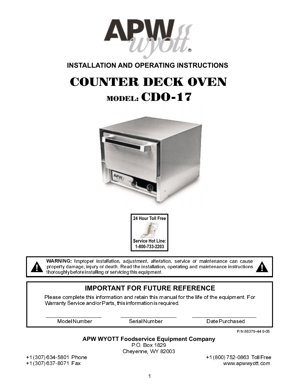 APW Wyott CDO-17 User Manual | 8 pages