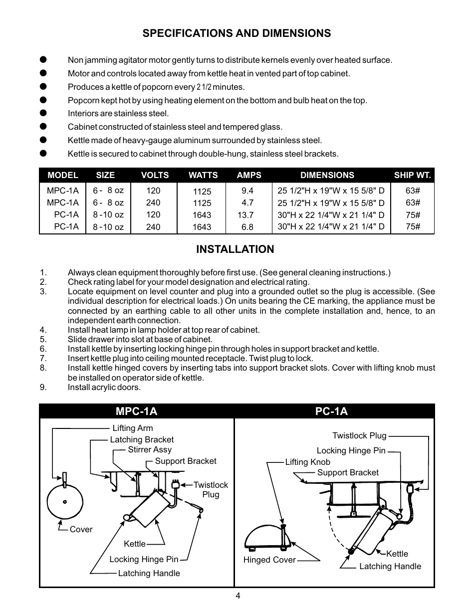 APW Wyott POPCONRN PC-1A User Manual | Page 4 / 12