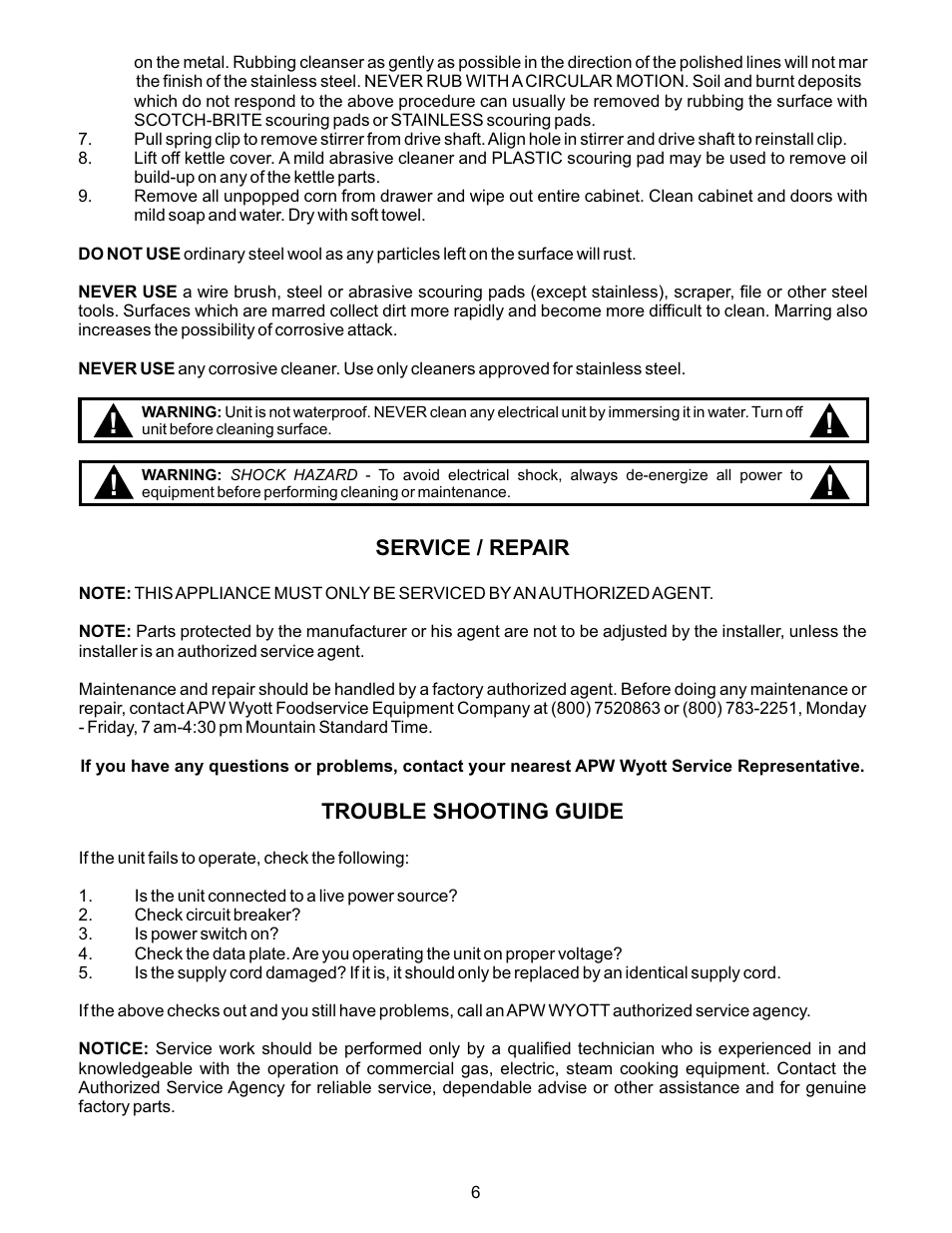 APW Wyott POPCONRN PC-1A User Manual | Page 6 / 12